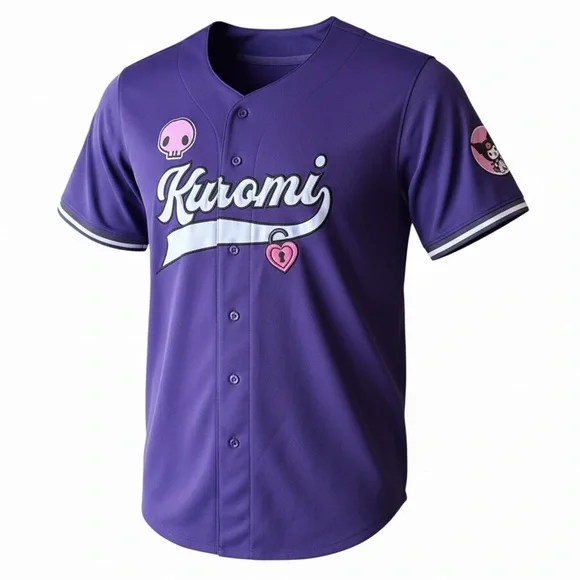 Sanrio Kuromi Jersey Purple Button Front Baseball Style Shirt, XL - Picture 1 of 9